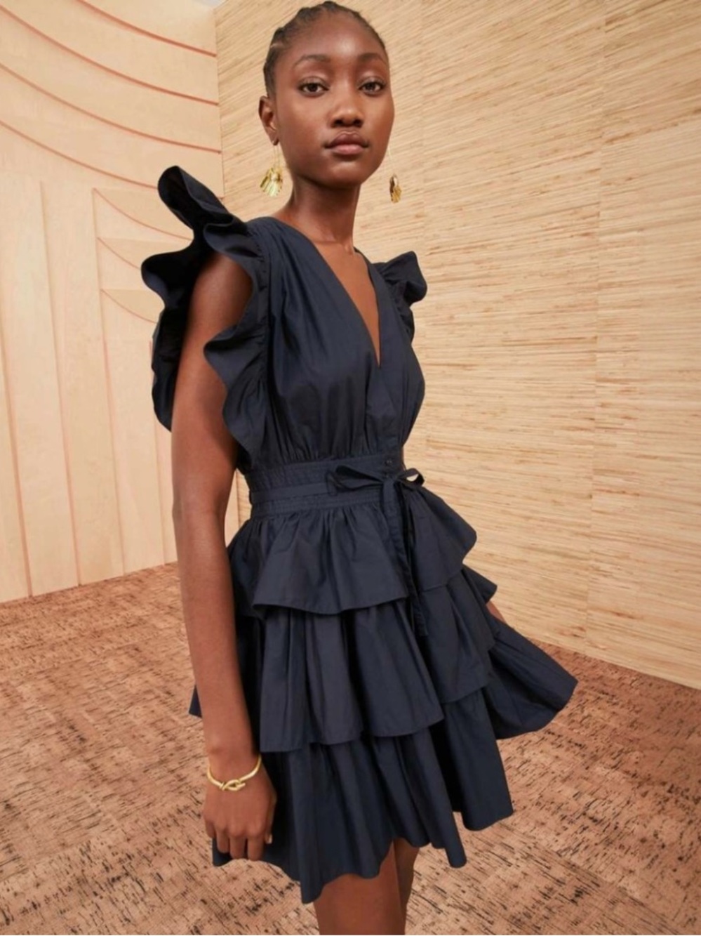 Ulla Johnson navy Sena ruffle tiered mini dress